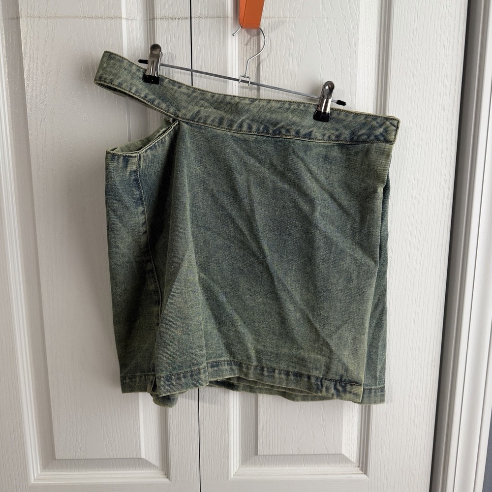 Cider Acid Wash Denim Cutout Wrap Mini Skirt Women's Size Large Festival Boho